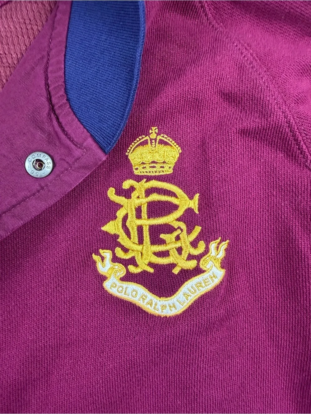 Polo Ralph Lauren Varsity Jacket Men’s XXL Burgundy Blue Snap Front Logo Bomber